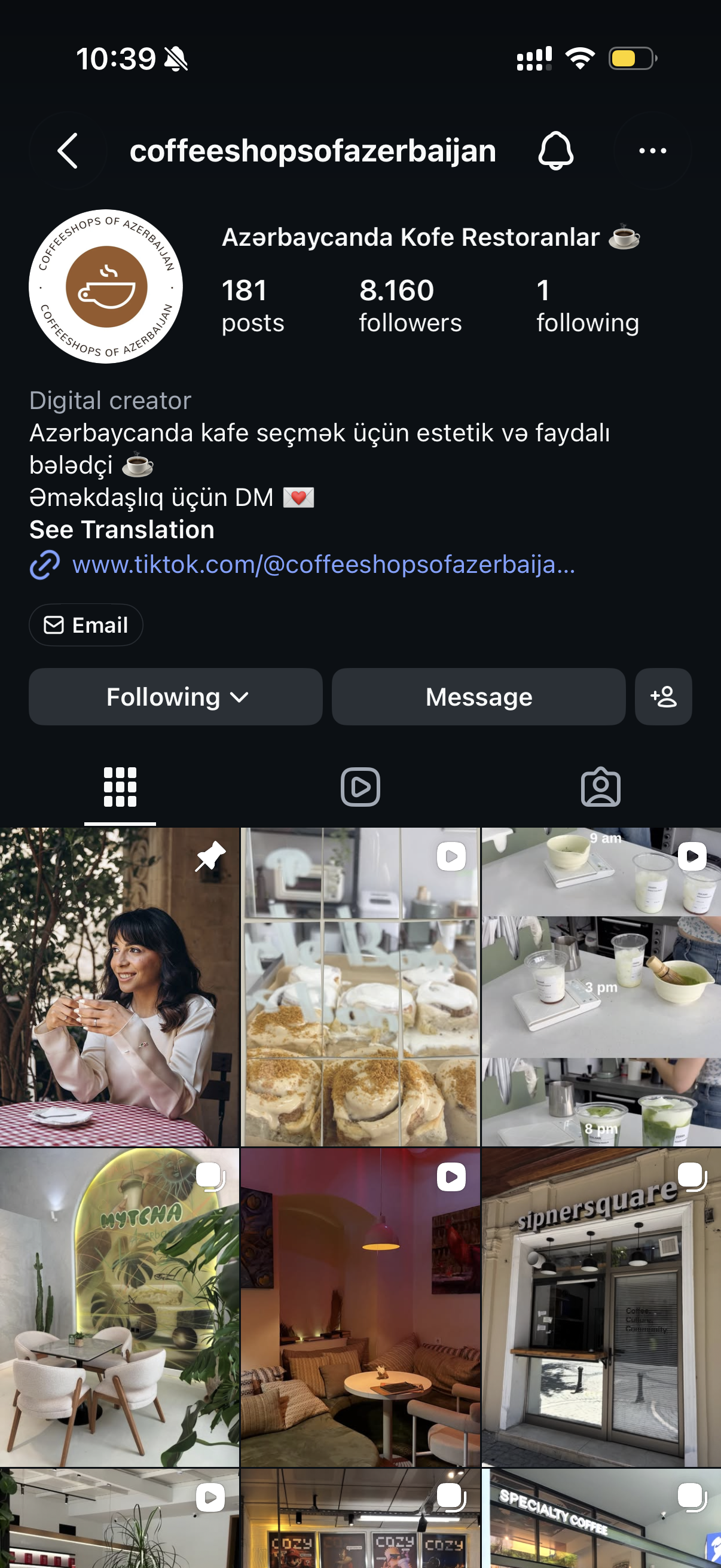 Coffee Shops of Azerbaijan Instagram paylaşımlarından nümunə 1